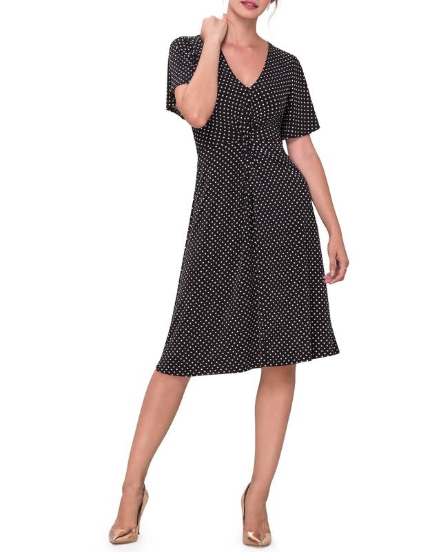 Betty Polka-Dot Short-Sleeve Flutter Dress